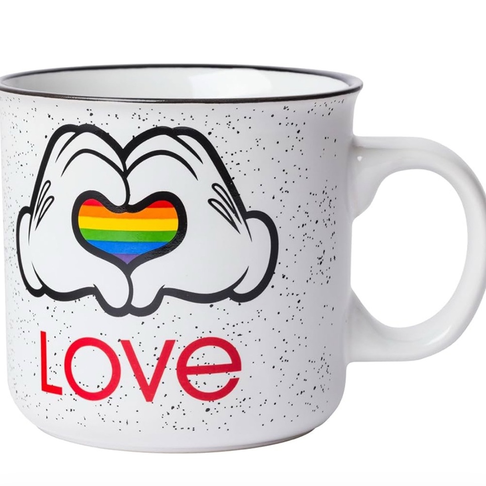 Disney Mickey Heart Hands Rainbow Pride Love 20oz White Ceramic Mug new